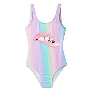 NWT STELLA COVE One Piece swimsuit pastel rainbow Lip applique size 12